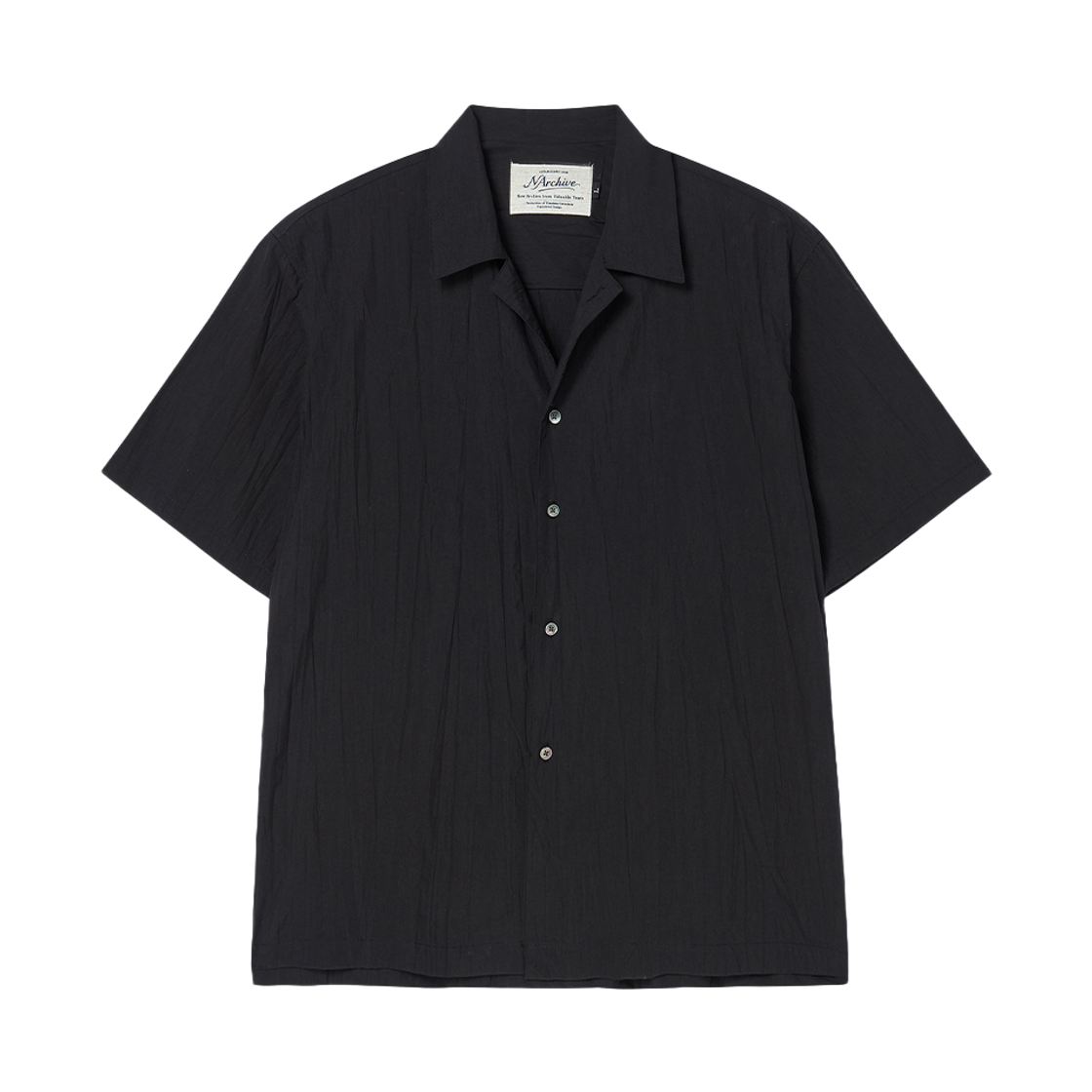 엔 아카이브 크리즈 코튼 오픈 카라 반팔 셔츠 블랙(N ARCHIVE Crease Cotton Open Collar Shirts Black)