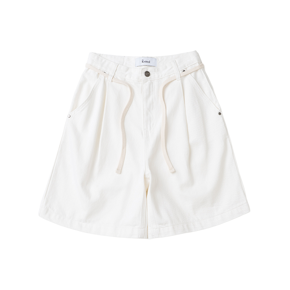 니티드 아웃스트링 버뮤다 데님 하프 팬츠 크림(Knitted Outstring Bermuda Denim Half Pants Cream) - 2