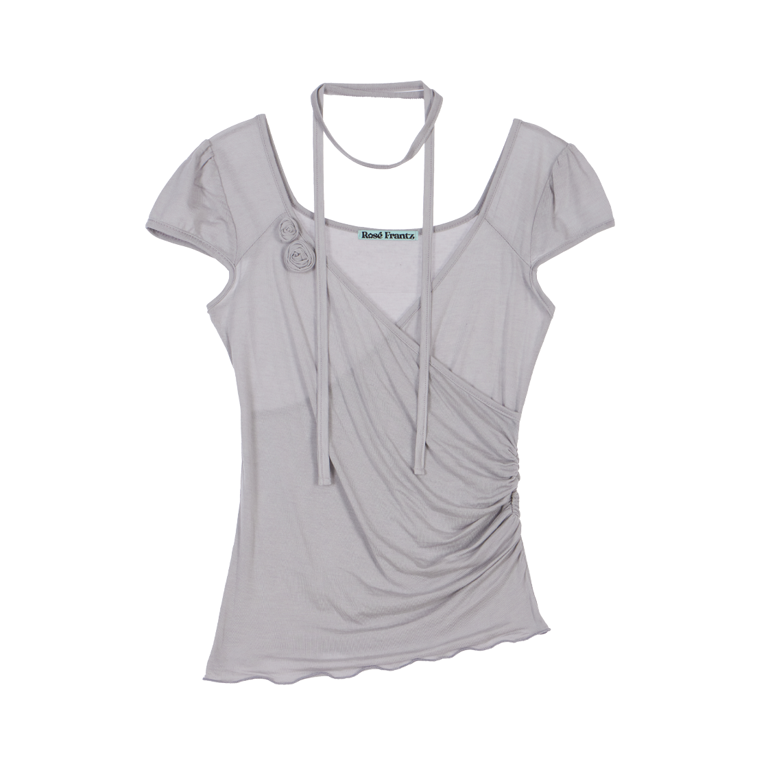 RS26STS102GRY Rosefrantz Corsage Shirring Tie T-shirt [Gray]