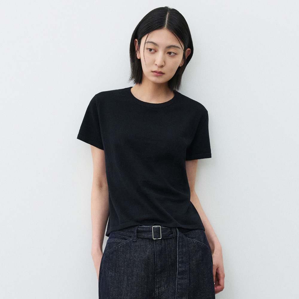 (우먼)코튼 썸머 울 하프 니트 블랙((W) Suare Women Cotton Summer Wool Half Knit Black) - 2