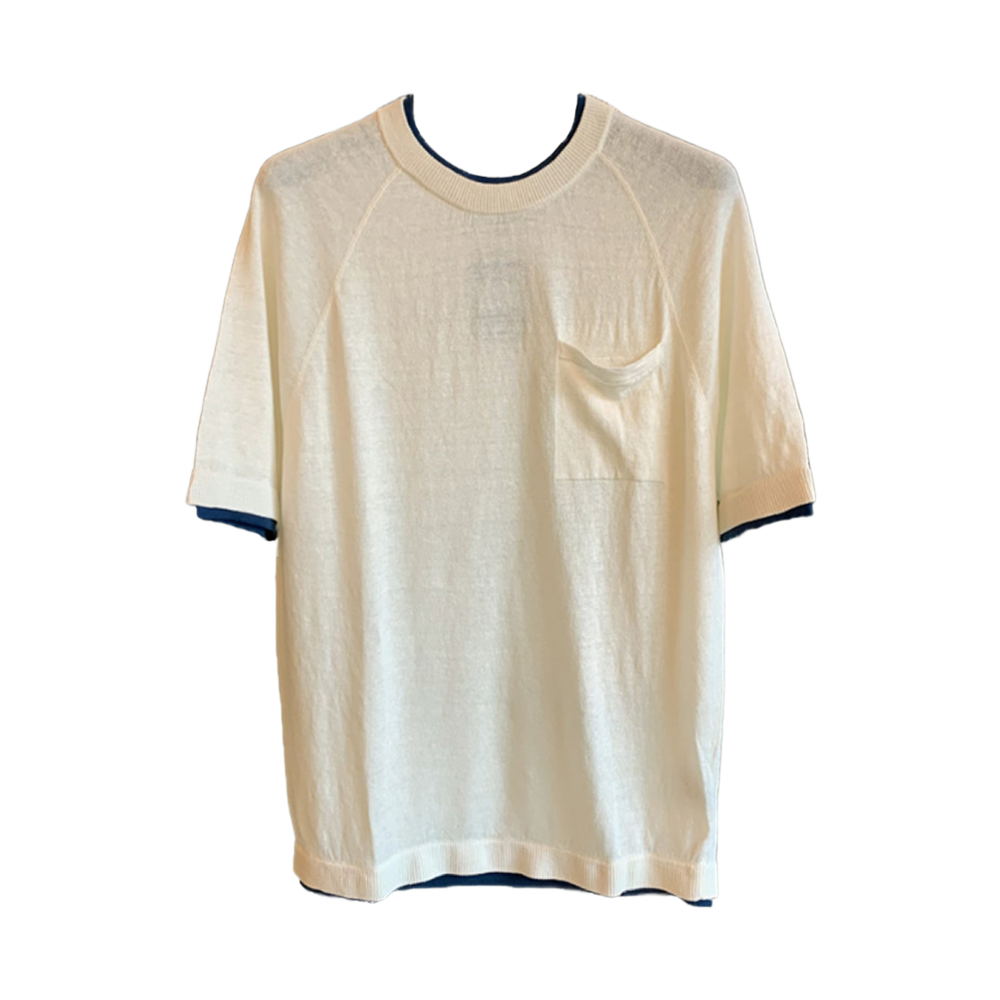 키톤 린넨 코튼 컬러 블록 숏슬리브 티셔츠 화이트(Kiton Linen Cotton Color Block Short Sleeve T-Shirt White) - 1