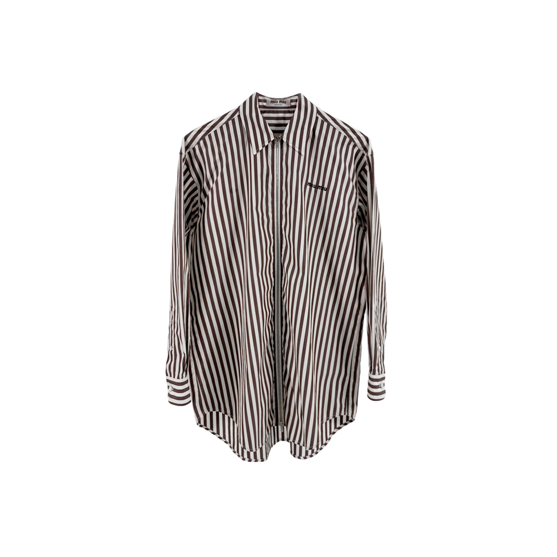 IT6882FNPBGT Miu Miu 25SS Logo Stripe Poplin Zip-Up Shirt Jacket Brown