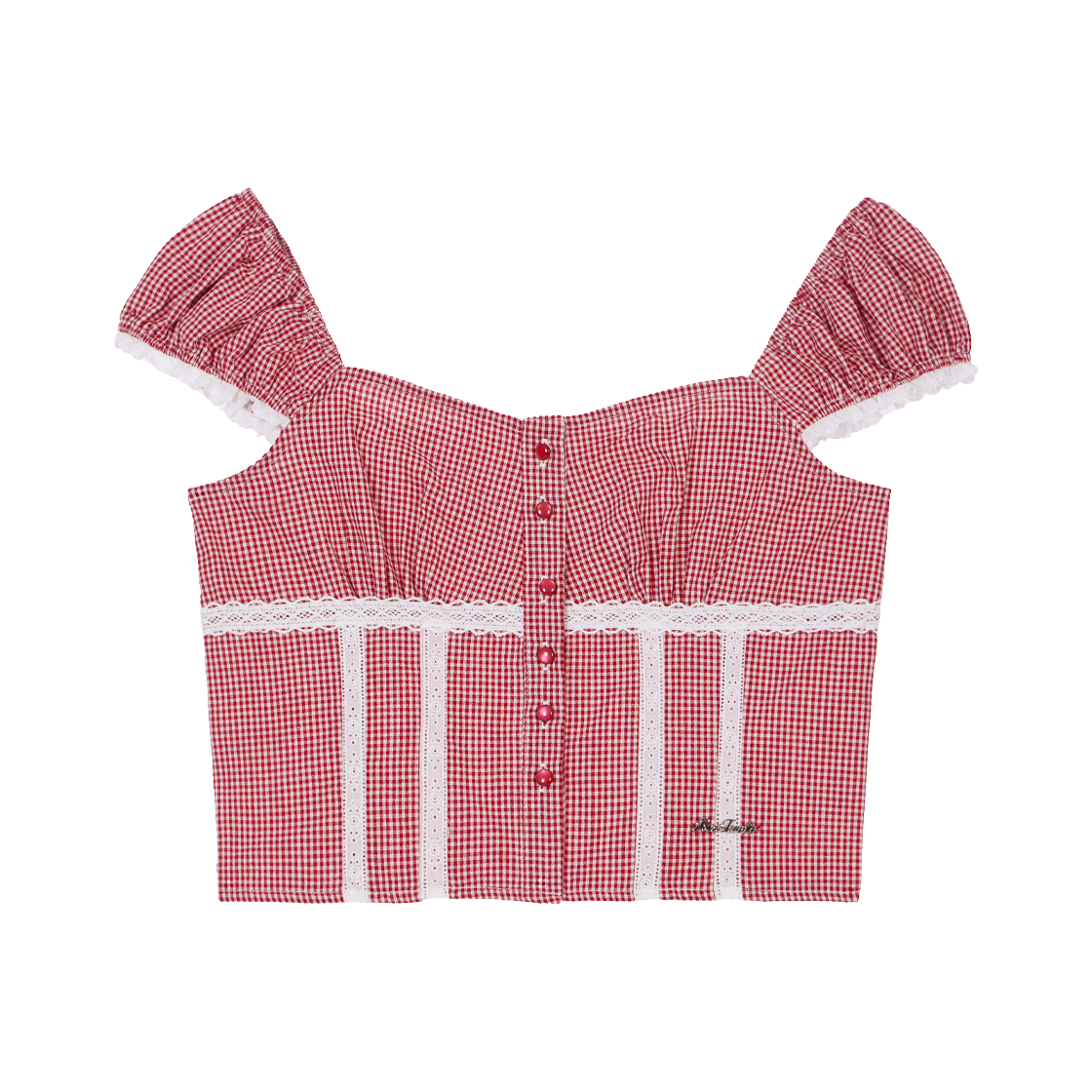 로제프란츠체크 셔링 크롭 블라우스 레드(Rosefrantz Check Shirring Crop Blouse [Red]) - 1
