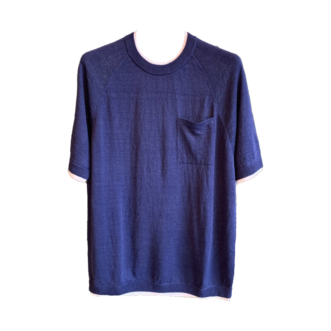 키톤 린넨 코튼 컬러 블록 숏슬리브 티셔츠 네이비(Kiton Linen Cotton Color Block Short Sleeve T-Shirt Navy)