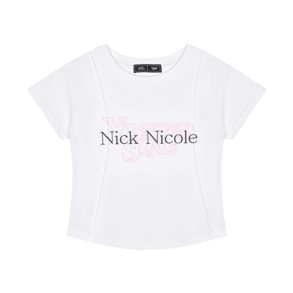 닉앤니콜 영거송 더블 로고 핀턱 슬림 탑 화이트 핑크(NICK&NICOLE × YOUNGER SONG Double Logo Pintuck Slim Top White Pink)