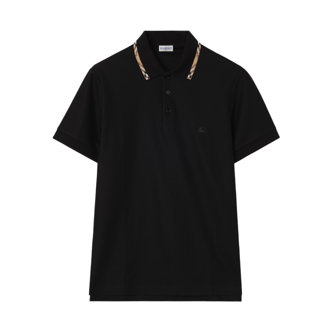 8126949 Burberry Check Trim Cotton Polo Shirt Black