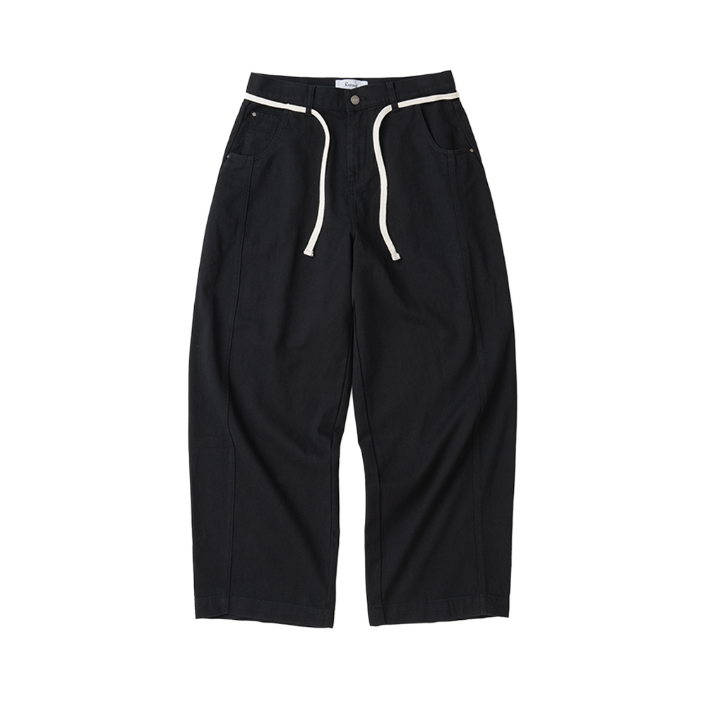 니티드 아웃스트링 커브드 코튼 벌룬 팬츠 블랙(Knitted Outstring Curved Cotton Balloon Pants Black)