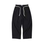 Knitted Outstring Curved Cotton Balloon Pants Black