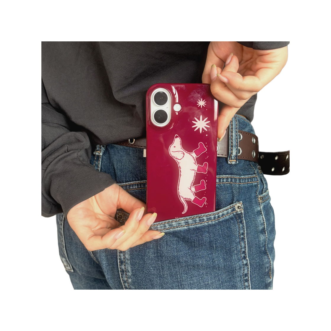 비비블 하우스 닥스훈트 폰케이스 버건디(BIBIBL HOUSE Dachshund Phone Case burgundy) - 2