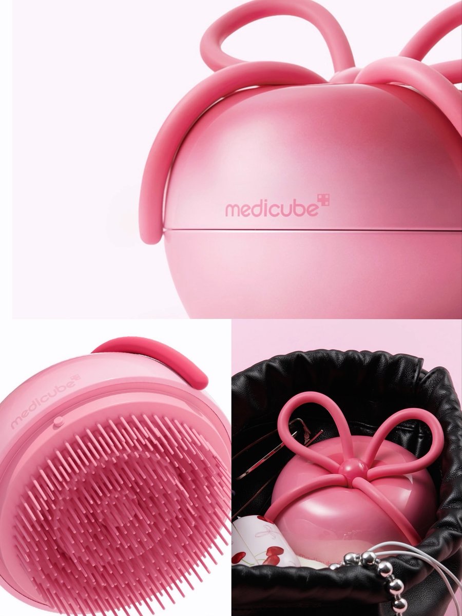 Medicube x Forever Cherry Ribbon Cherry Glass Hair Brush Pink 착용 스타일