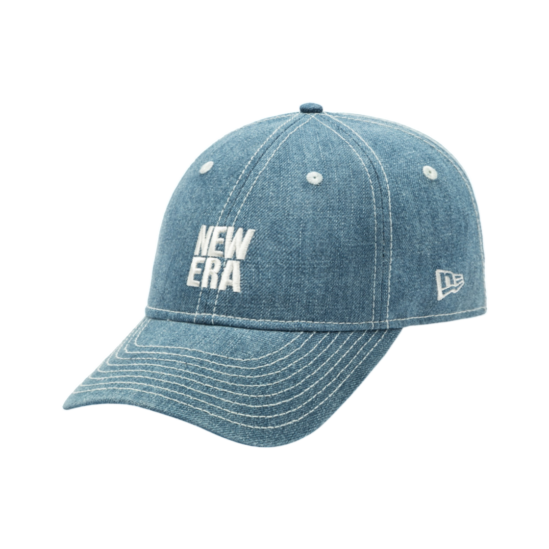 14667927 New Era Square Logo Denim Leather Snap Unstructured Ball Cap Blue Denim