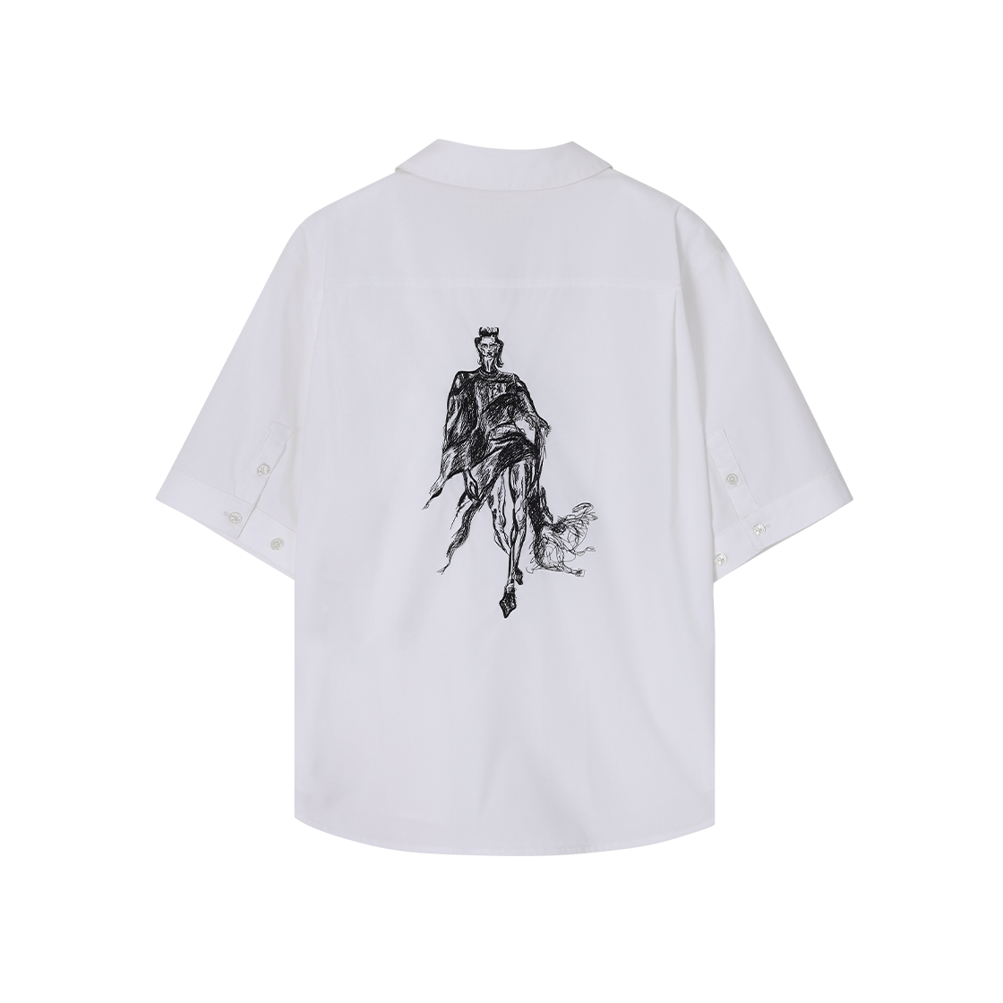 (W) 송지오 우먼 SSAW 오리지널 드로잉 오픈 카라 하프 셔츠 화이트((W) SONGZIO SSAW Original Drawing Open Collared Half Shirt White) - 2