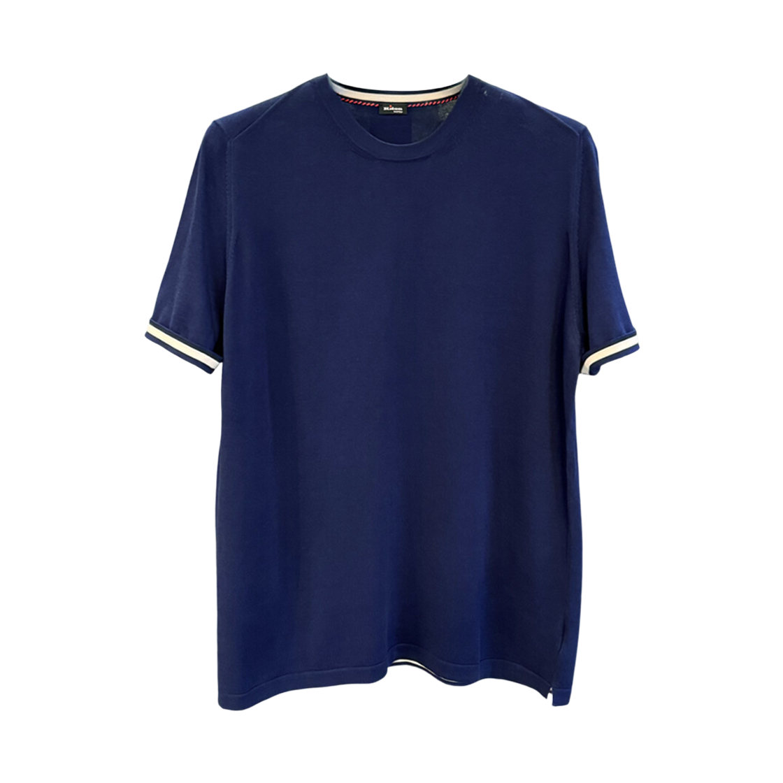 키톤 니트 컬러 블록 숏슬리브 티셔츠 네이비(Kiton Knit Color Block Short Sleeve T-Shirt Navy)
