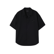 SONGZIO ZZERO Twin Panther Open Collared Half Shirt Black