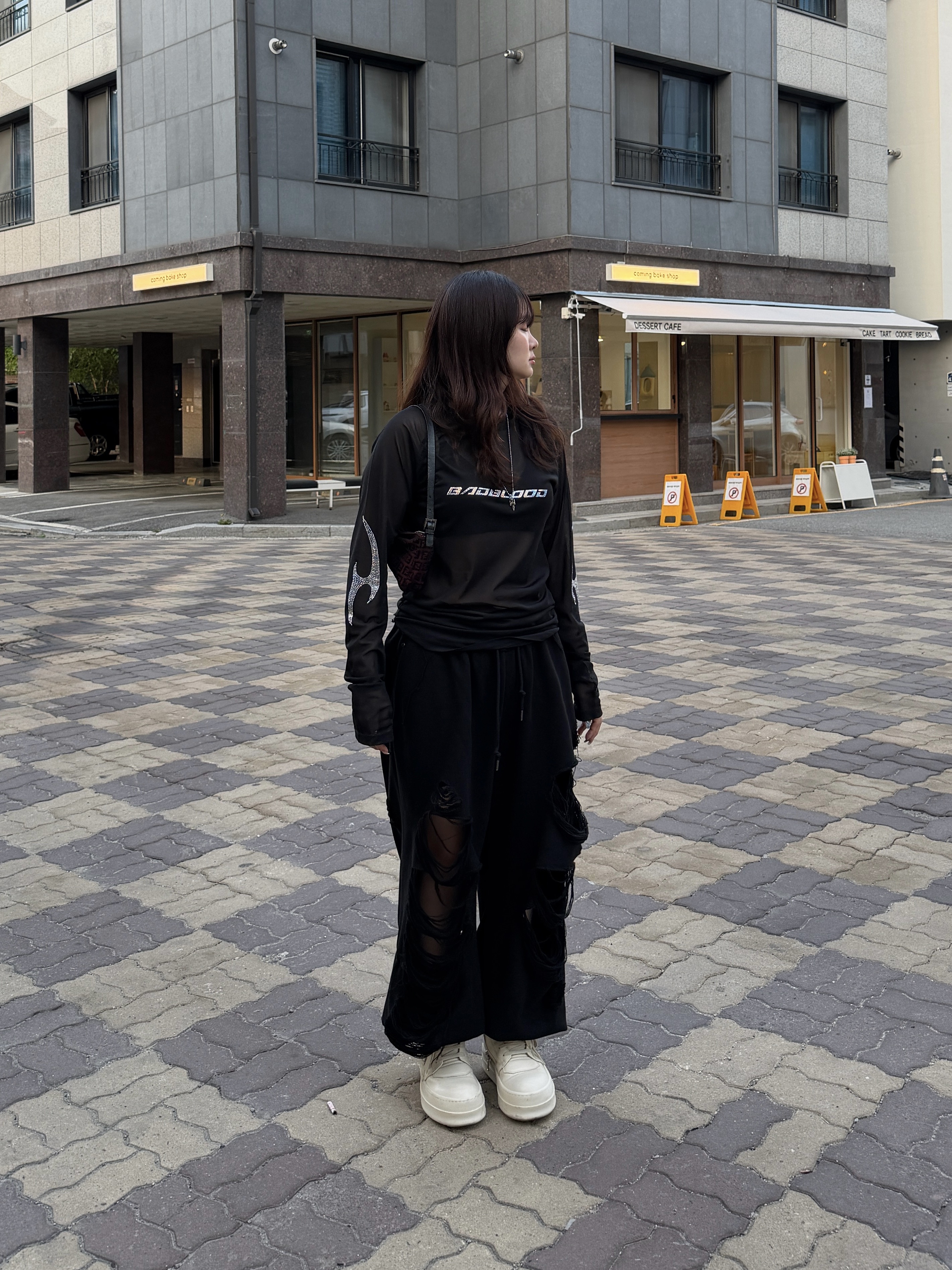 (W) Rick Owens Mega Bumper Geobasket Milk 착용 스타일 - 2