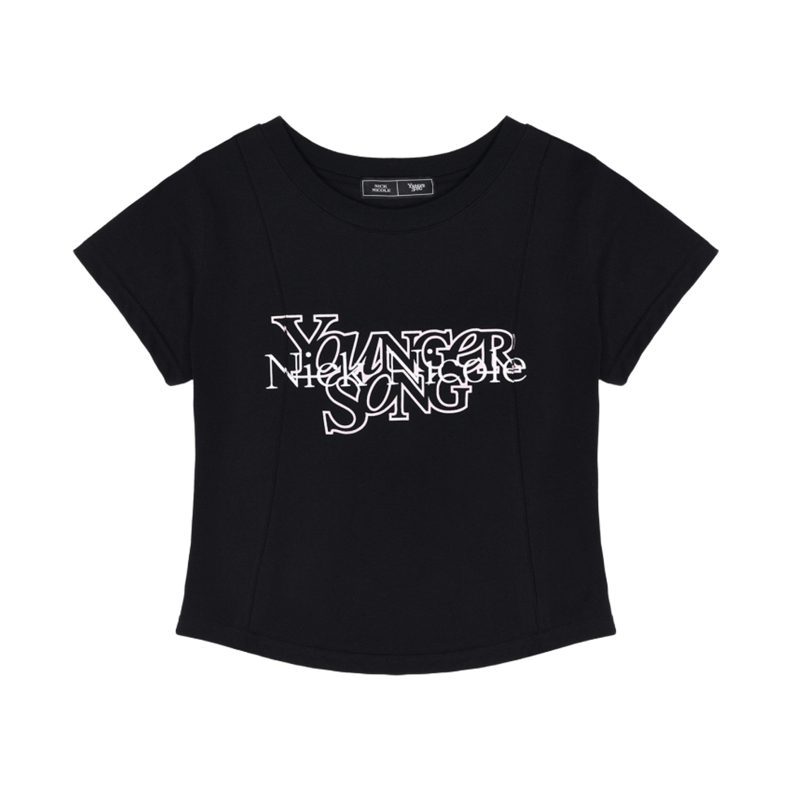 닉앤니콜 영거송 더블 로고 핀턱 슬림 탑 블랙 핑크(NICK&NICOLE × YOUNGER SONG Double Logo Pintuck Slim Top Black Pink)