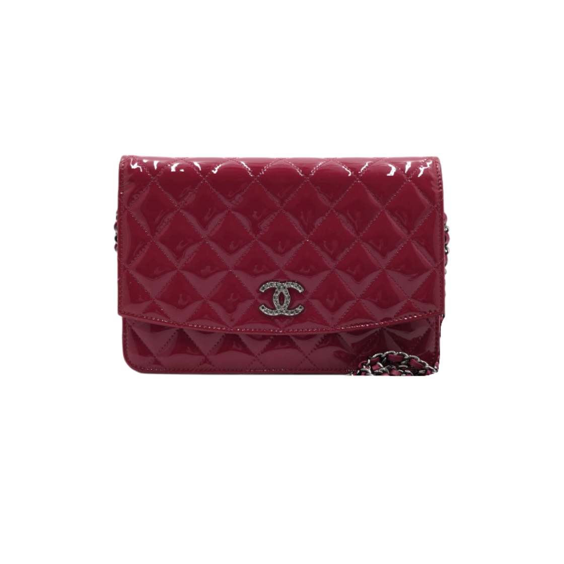 ITARNFSUUA8M Chanel Pink Patent WOC Wallet on Chain Silver Logo Crossbody Bag
