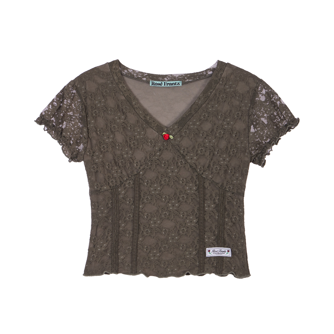 RS26STS110KHK Rosefrantz Rose Lace Slim T-shirt [Khaki]