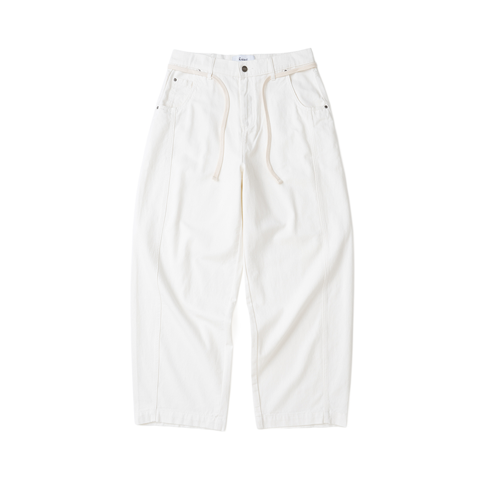 니티드 아웃스트링 커브드 코튼 벌룬 팬츠 화이트(Knitted Outstring Curved Cotton Balloon Pants White)