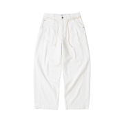 Knitted Outstring Curved Cotton Balloon Pants White