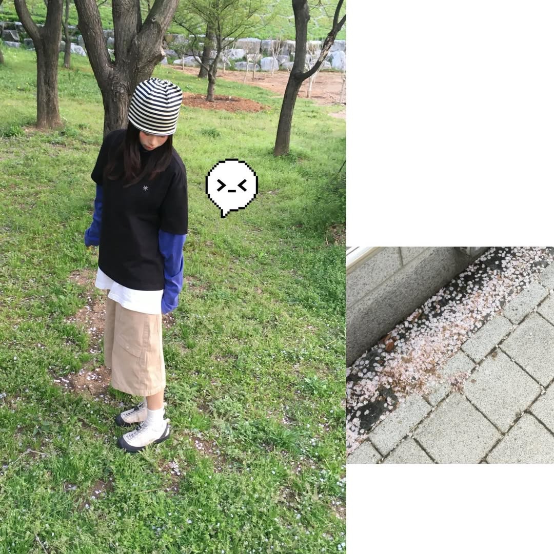 AMOU Reversible Stripe Beanie Gray 착용 스타일 - 1