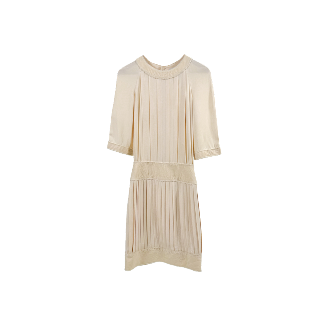 샤넬 여성 CC로고 단추 플리츠 실크 원피스 드레스 아이보리(Chanel Women CC Logo Button Pleated Silk Dress Ivory) - 1