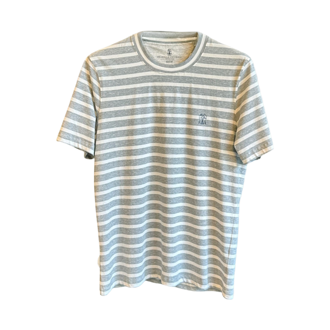 브루넬로 쿠치넬리 스트라이프 로고 티셔츠 그레이(Brunello Cucinelli Striped Logo T-Shirt Grey)