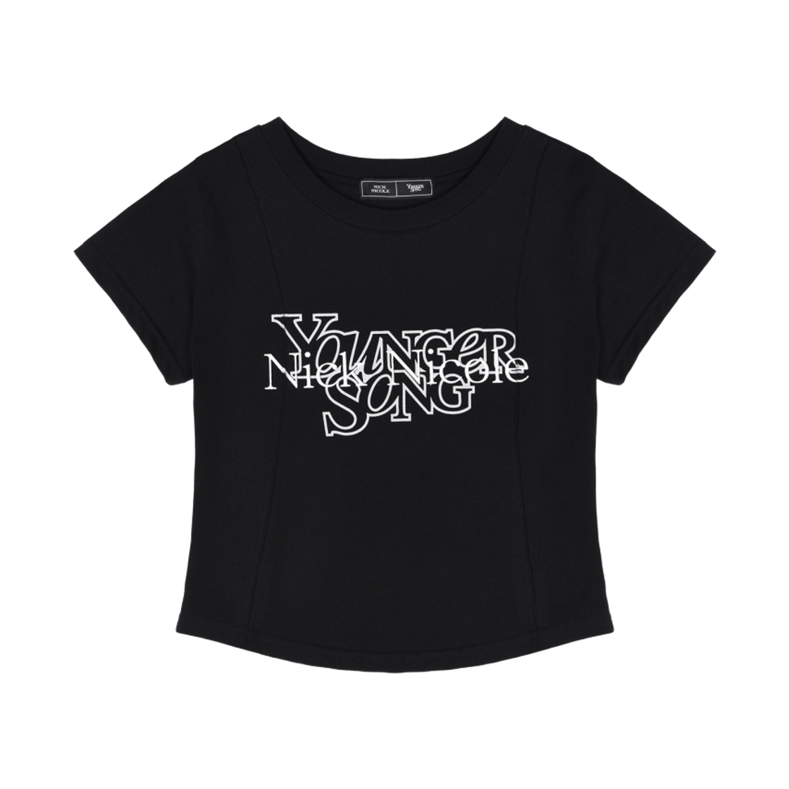 닉앤니콜 영거송 더블 로고 핀턱 슬림 탑 블랙 실버(NICK&NICOLE × YOUNGER SONG Double Logo Pintuck Slim Top Black Silver)