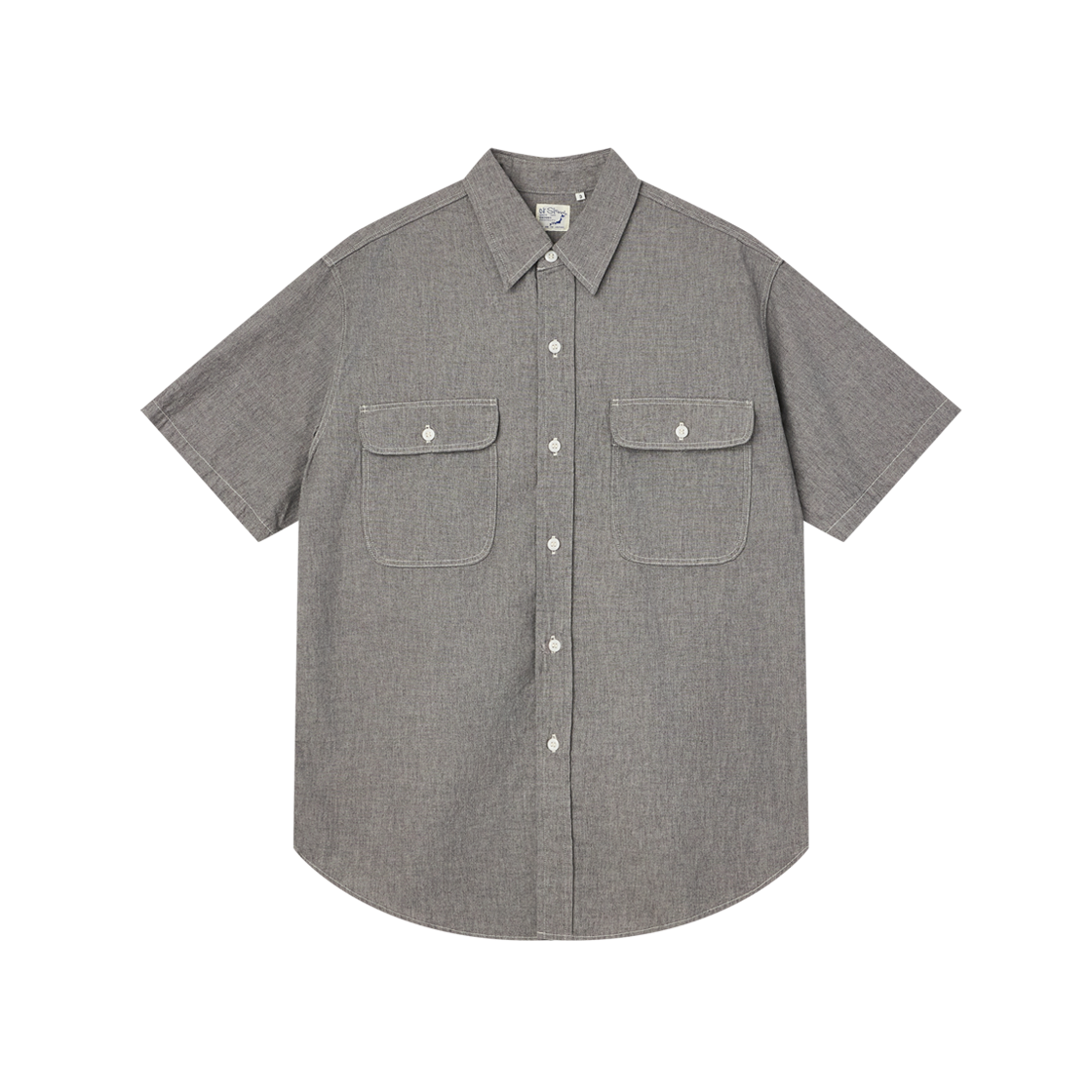 오어슬로우 쇼트 슬리브 그레이 샴브레이 워크 셔츠 위드 플랩 포켓 그레이 - 26SS(Orslow Short Sleeve Gray Chambray Work Shirt With Flap Pocket Gray - 26SS)
