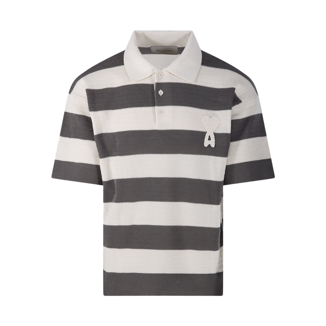 HPL432-KN0153-A152 AMI de Coeur Cotton Short Sleeve Polo Shirt Heather Grey White Cream