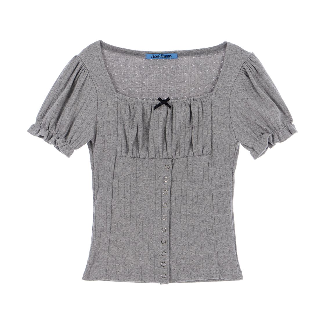 로제프란츠 퍼프 셔링 리본 티셔츠 차콜(Rosefrantz Puff Shirring Ribbon T-shirt [Charcoal])