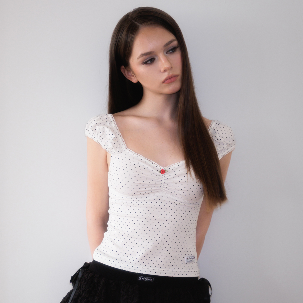 로제프란츠 로즈 도트 셔링 슬리브리스 아이보리(Rosefrantz Rose Dot Shirring sleeveless [Ivory]) - 2