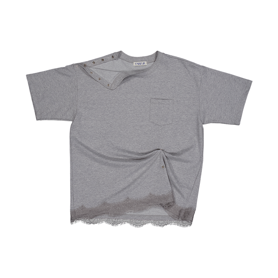 파버 스냅 디테일 레이스 티셔츠 그레이(FABEUR Snap Detail Lace T-Shirt Grey)