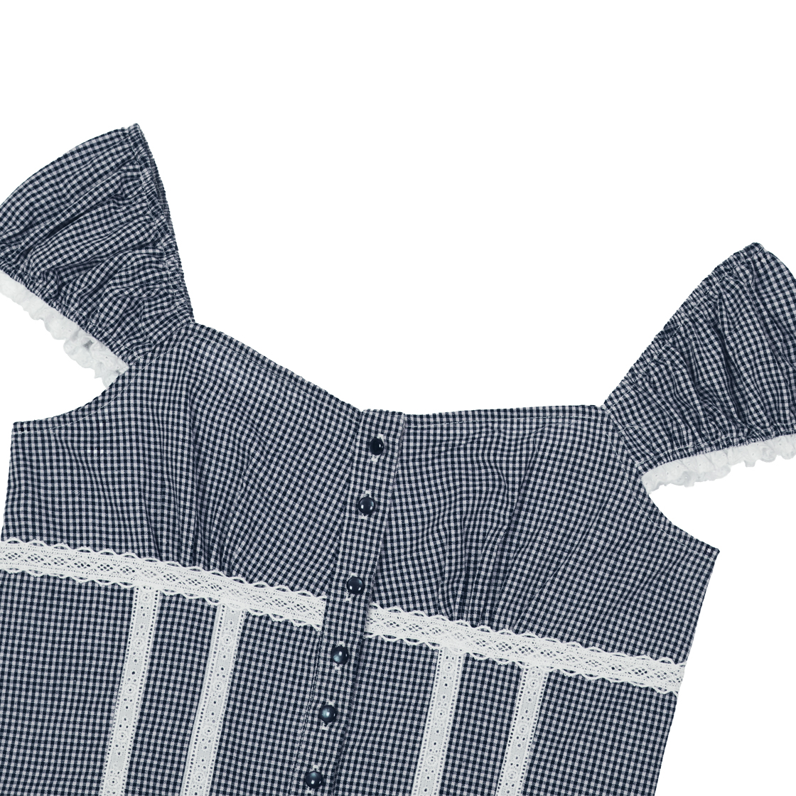 로제프란츠체크 셔링 크롭 블라우스 네이비(Rosefrantz Check Shirring Crop Blouse [Navy]) - 2