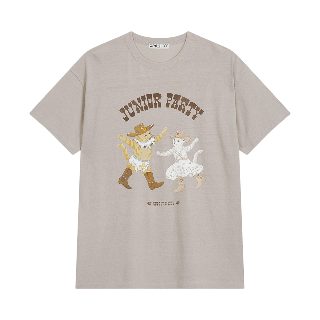 오픈 Yy 펫 클럽 키티 파티 티셔츠 베이지(Open Yy Pet Club Kitty Party T-Shirt Beige)
