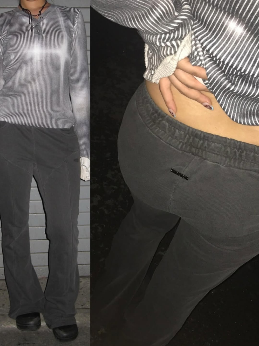 VOONT Low-Rise String Bootcut Pants (CHARCOAL) 착용 스타일 - 3