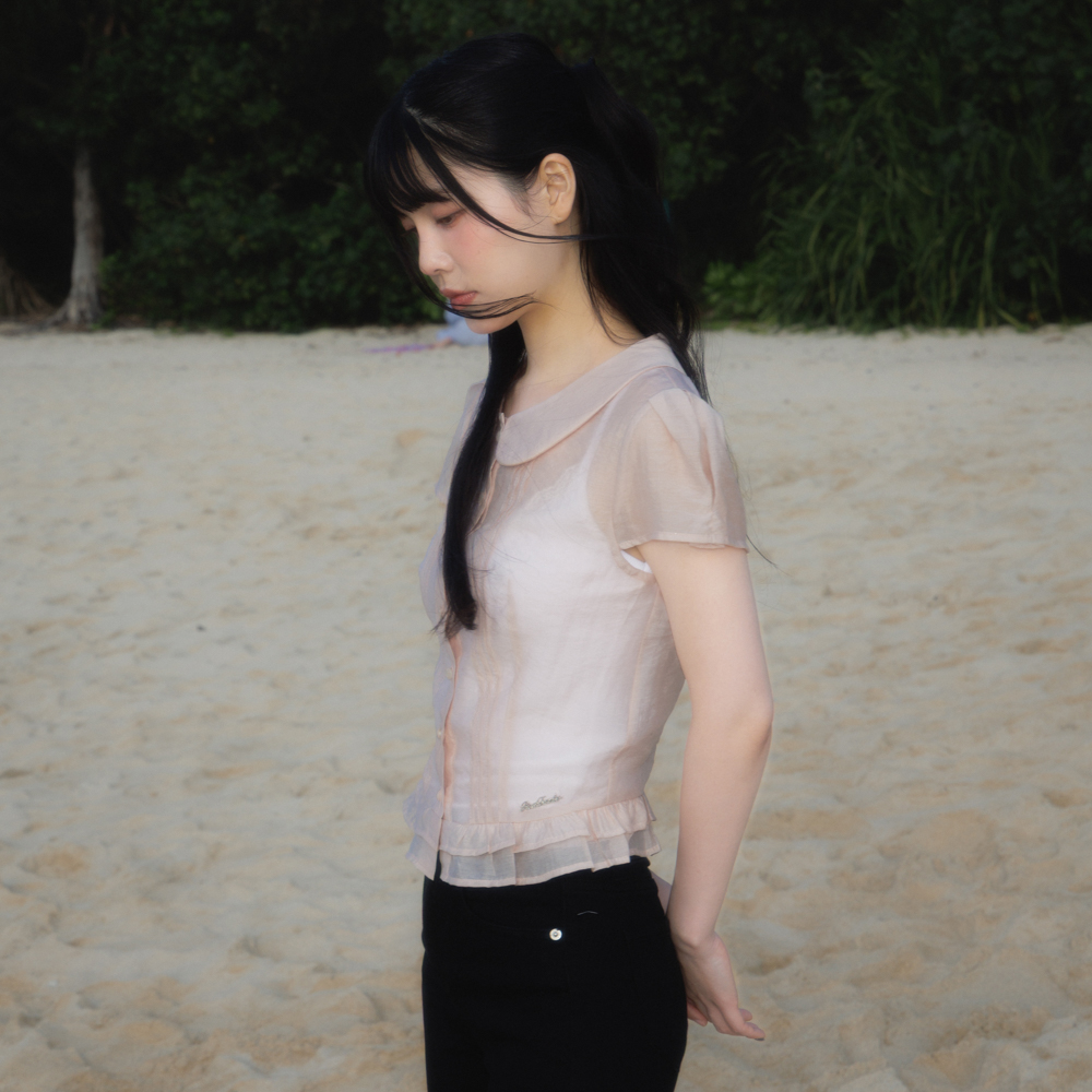 로제프란츠 시스루 플리츠 반팔 블라우스 핑크(Rosefrantz See-through Pleat Short Sleeved Blouse [Pink]) - 6