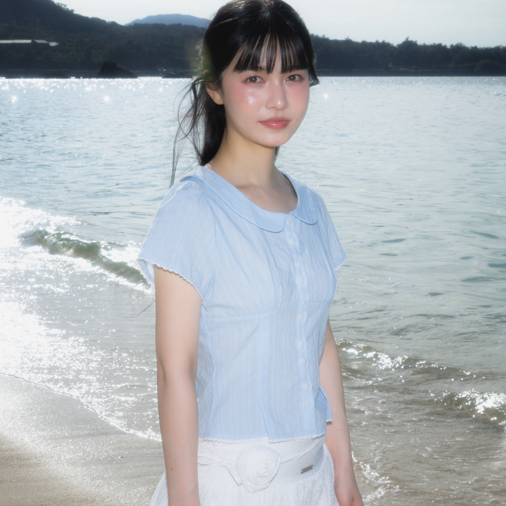 로제프란츠 라운드 카라 반팔 블라우스 스카이 블루(Rosefrantz Round Collar Short Sleeve Blouse [Sky Blue]) - 2