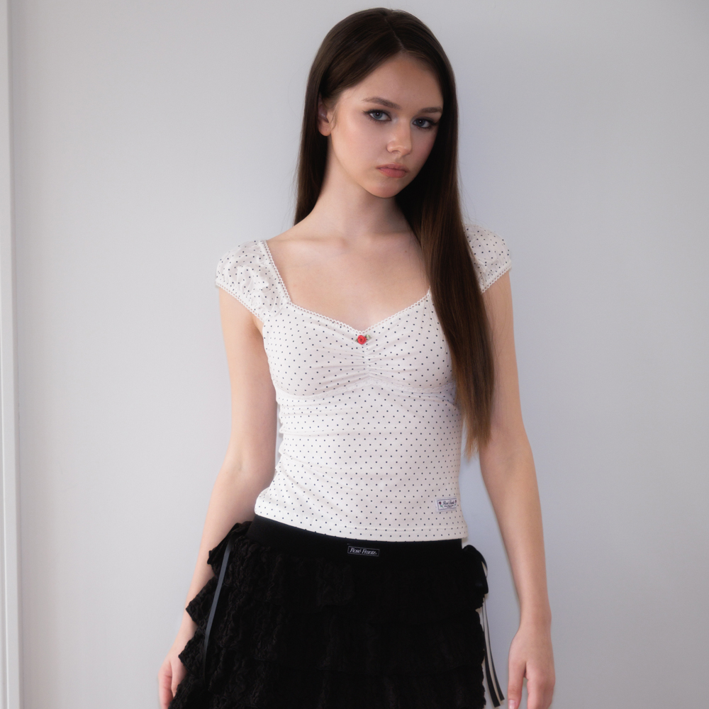 로제프란츠 로즈 도트 셔링 슬리브리스 아이보리(Rosefrantz Rose Dot Shirring sleeveless [Ivory]) - 3