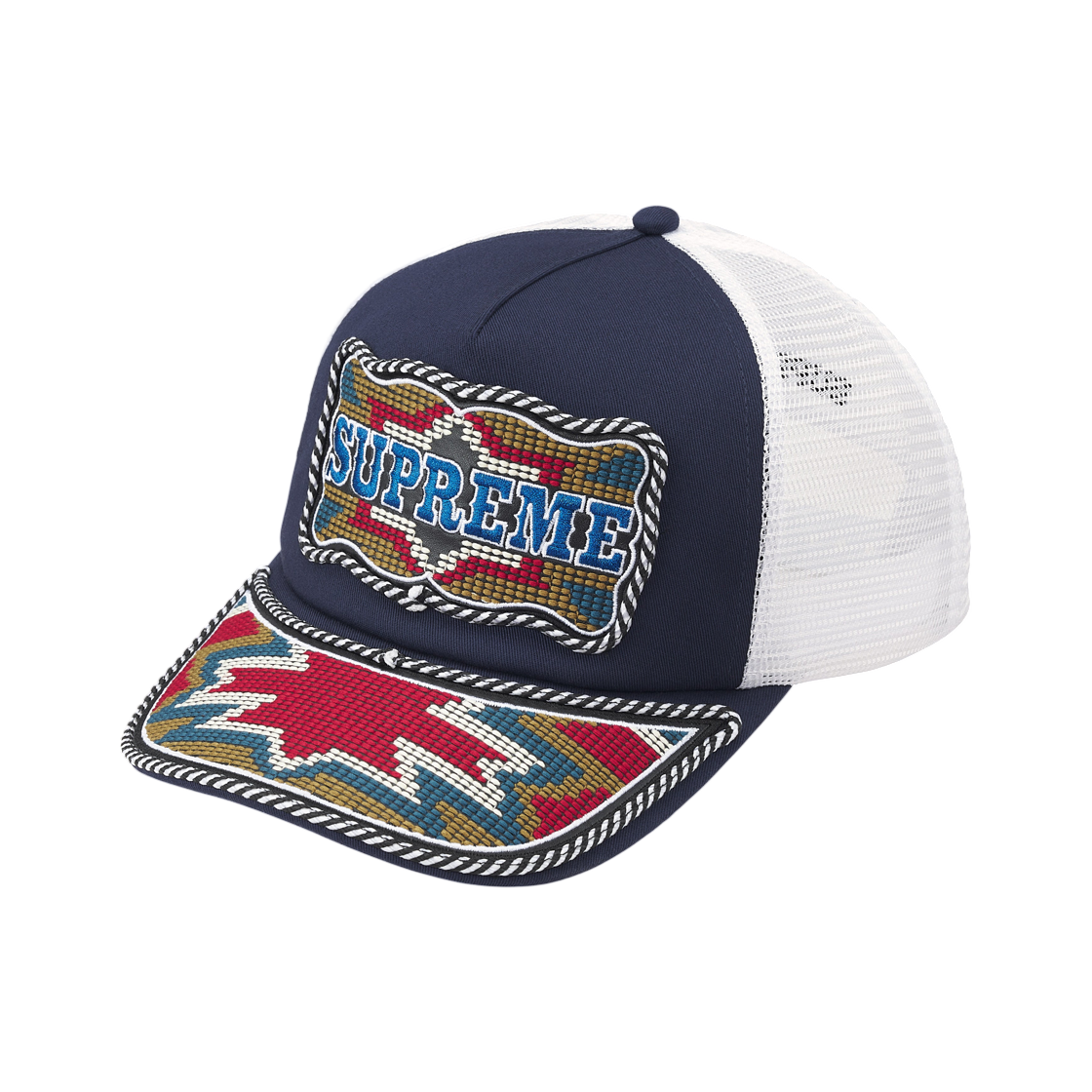 - Supreme Western Embroidered Mesh Back 5-Panel Navy - 26SS