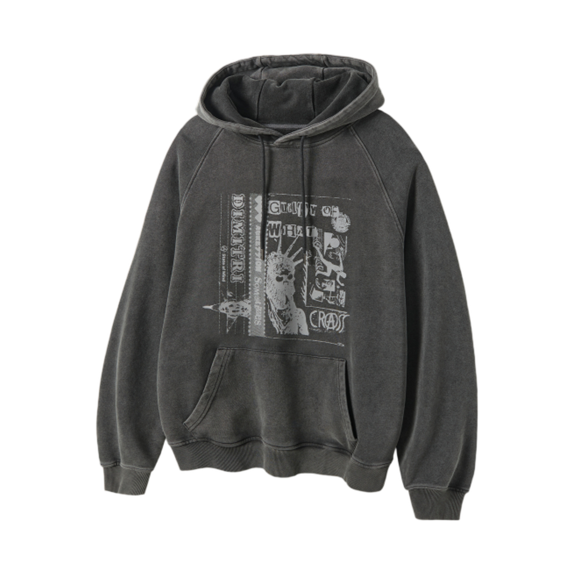 디미트리블랙 래글런 콘트라스트 피그먼트 아트워크 후드 티셔츠 차콜(Dimitri Black Raglan Contrast Pigment Artwork Hooded T-Shirt Charcoal)