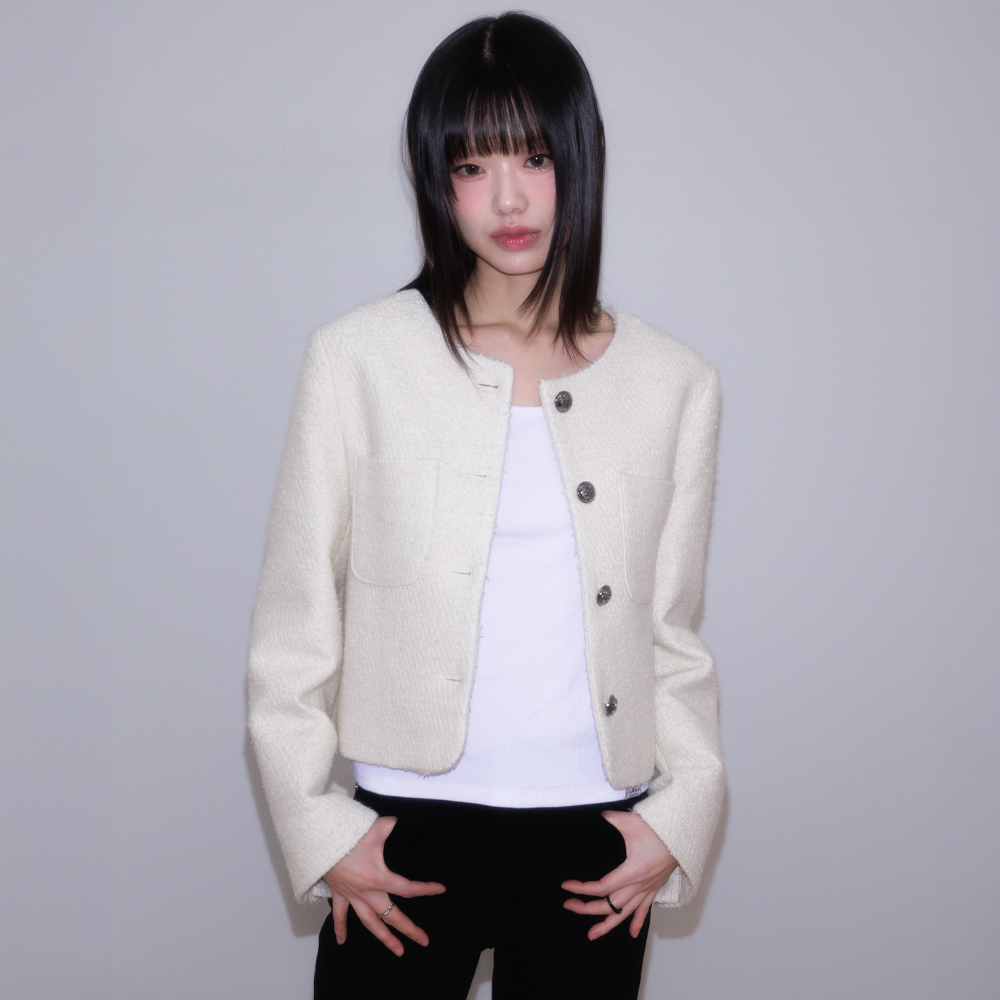 로제프란츠 클래식 버튼 크롭 트위드 자켓 아이보리(Rosefrantz Classic Button Crop Tweed Jacket [Ivory]) - 5