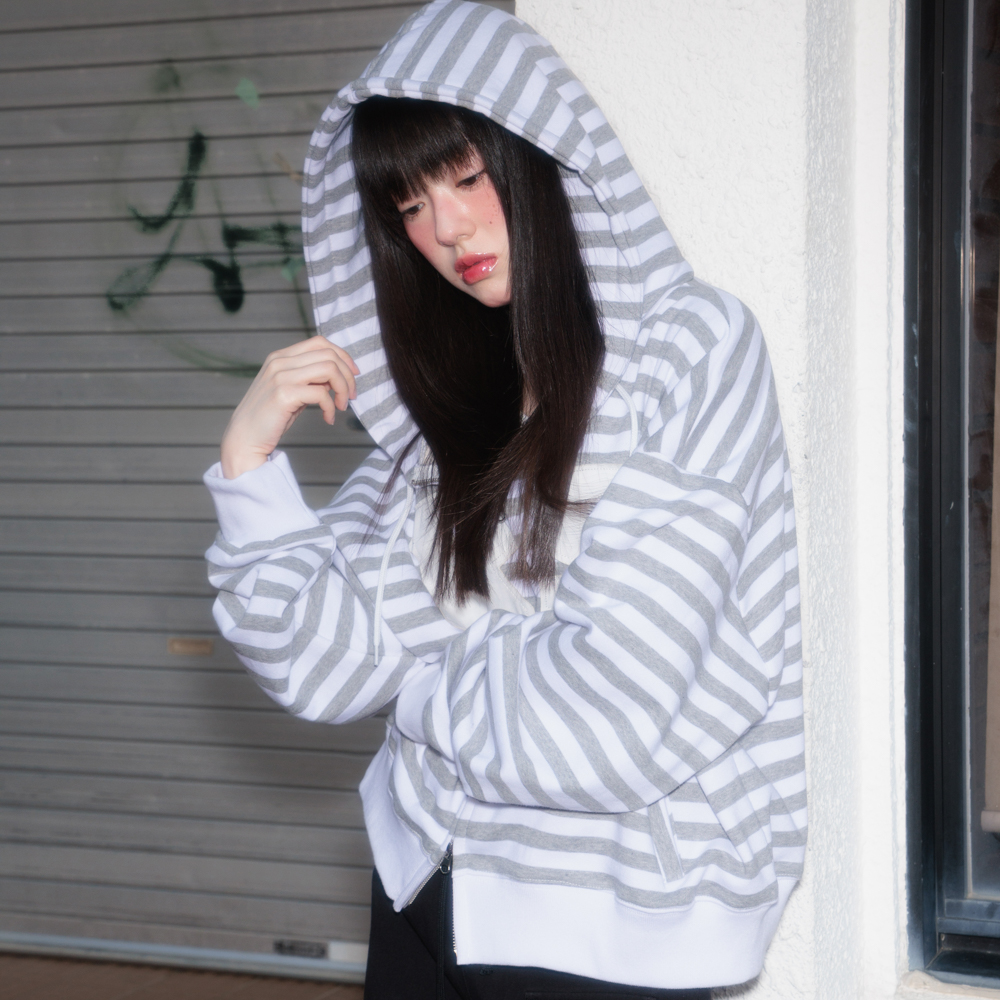 로제프란츠 패치 스트라이프 후드 집업 아이보리(Rosefrantz Patch Stripe Hood Zip-Up [Ivory]) - 4