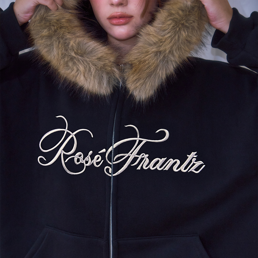 로제프란츠 퍼 오버핏 레터링 후드 집업 블랙(Rosefrantz Fur Overfit Lettering Hood Zip-up [Black]) - 4