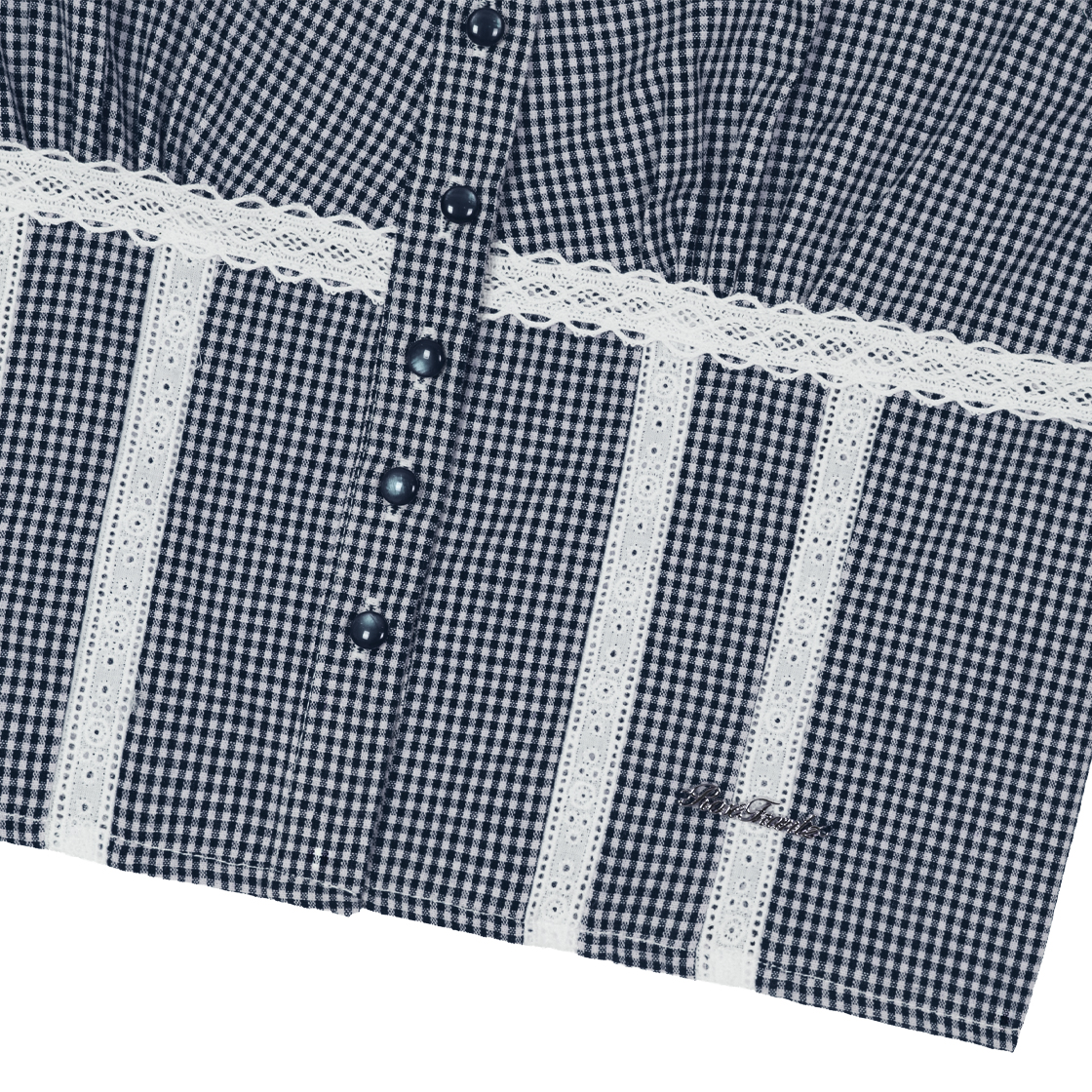 로제프란츠체크 셔링 크롭 블라우스 네이비(Rosefrantz Check Shirring Crop Blouse [Navy]) - 3
