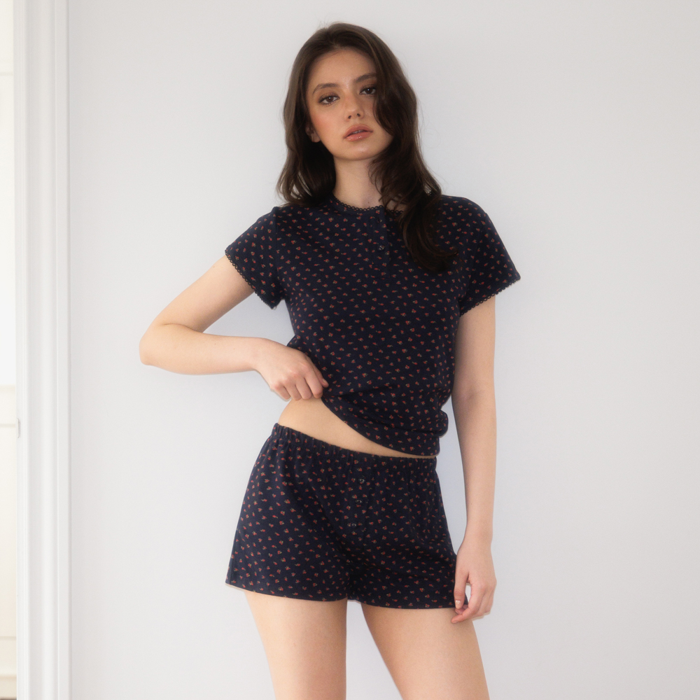 로제프란츠 로즈 앤 베리 라운지 티셔츠 로즈 네이비(Rosefrantz Rose & Berry Lounge T-shirt [Rose Navy]) - 2