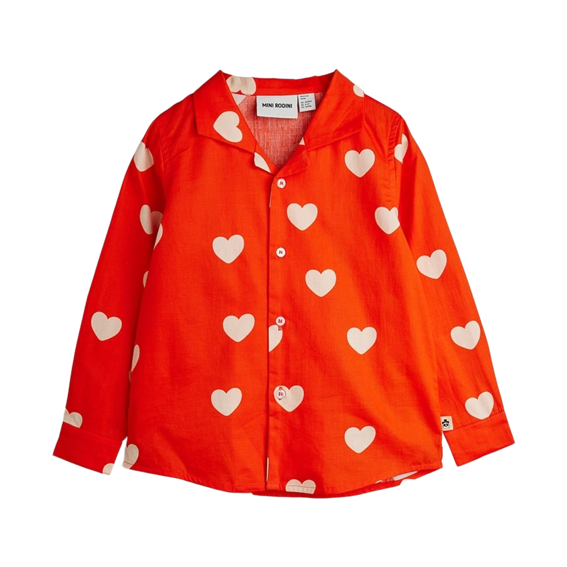 (키즈) 미니 로디니 하트 우븐 롱슬리브 셔츠 레드((Kids) Mini Rodini Hearts Woven Long Sleeve Shirt Red)