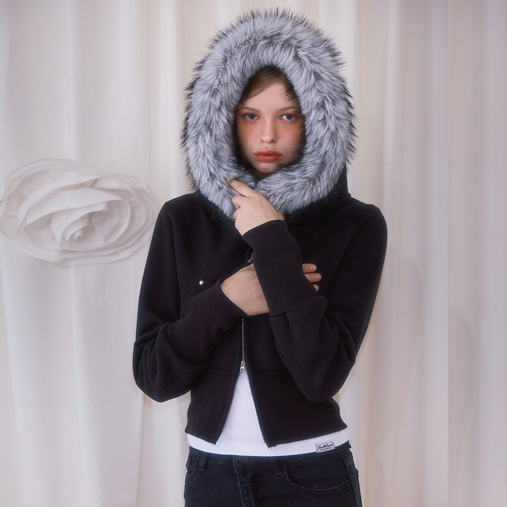 로제프란츠 퍼 슬림 리벳 후드 집업 블랙(Rosefrantz Fur Slim Rivet Hood Zip-up [Black]) - 4