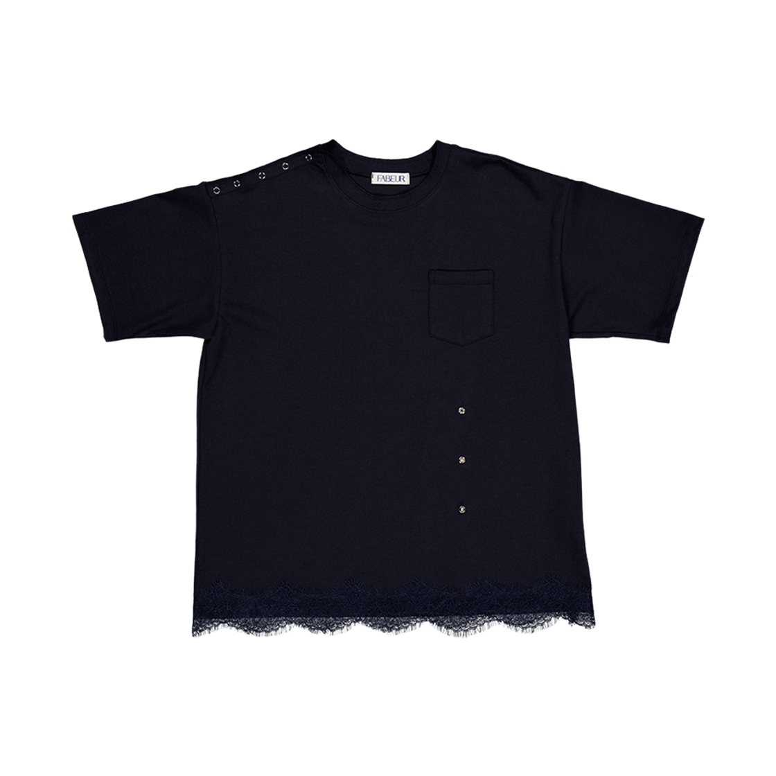 파버 스냅 디테일 레이스 티셔츠 네이비(FABEUR Snap Detail Lace T-Shirt Navy) - 2