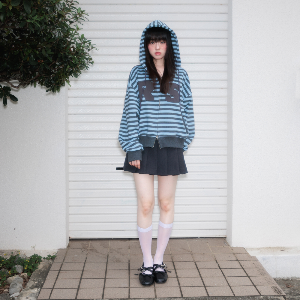 로제프란츠 패치 스트라이프 후드 집업 스카이 블루(Rosefrantz Patch Stripe Hood Zip-Up [Sky Blue]) - 6